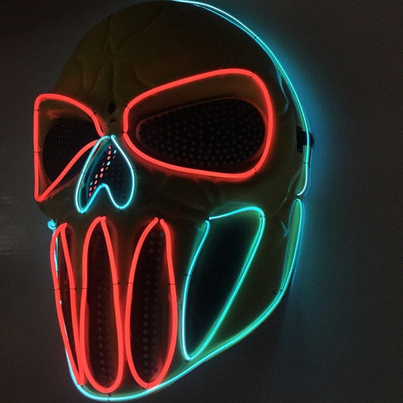 LED Halloween Mask – Glowing Ice Blue & Red Light-Up Party Mask