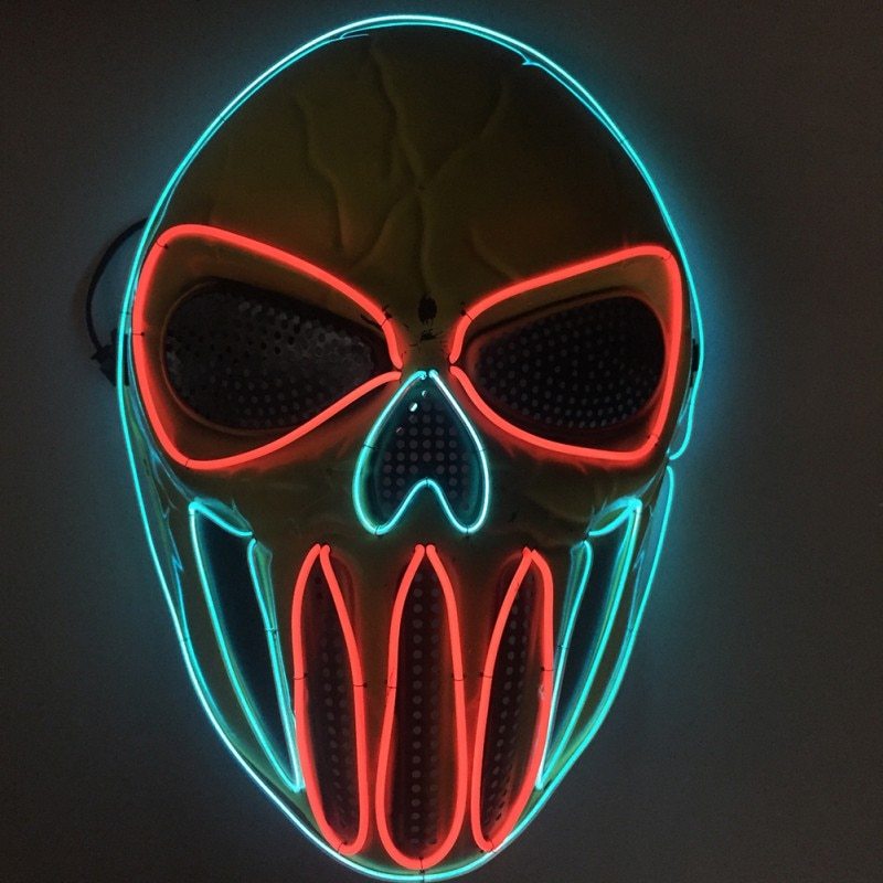 LED Halloween Mask – Glowing Ice Blue & Red Light-Up Party Mask