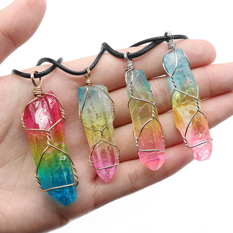 Crystal Tree of Life Necklace – Natural Stone Pendant with Rainbow Energy Design